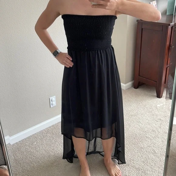 black high low strapless dress Monroe Strapless Gown w/ Side Sash- Black 0 main image 1